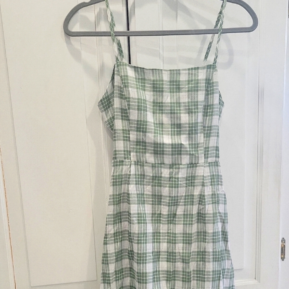 Chic Green and White Plaid Dress